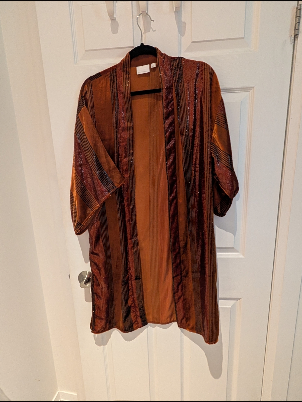 Anthropologie Rust Brown Striped Velvet Kimono Cardigan